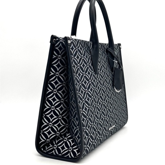Michael Kors Mirella Medium Logo Tote Bag Black/Silver - Picture 4 of 9